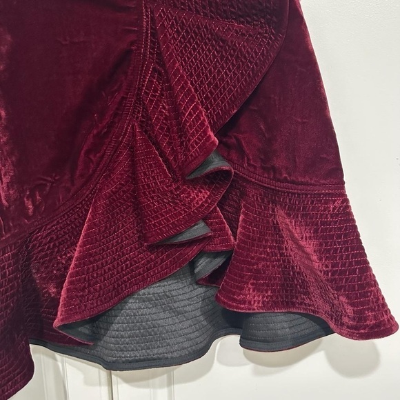Self Portrait Velvet Red Ruffle Mini Skirt I Size 4 - Picture 4 of 6